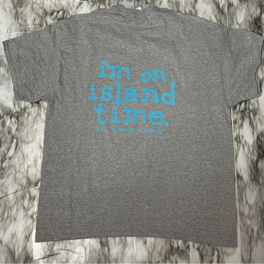 Gildan Heather Gray Cotton Blend Graphic Tee I’m On Island Time St. Simon Island